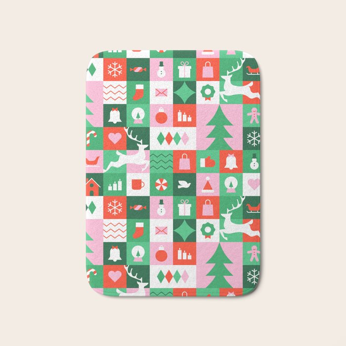 Modern christmas geometric mosaic art pattern Bath Mat Gallery Image 1