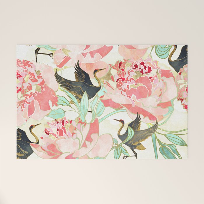 Floral Cranes Welcome Mat Gallery Image 1