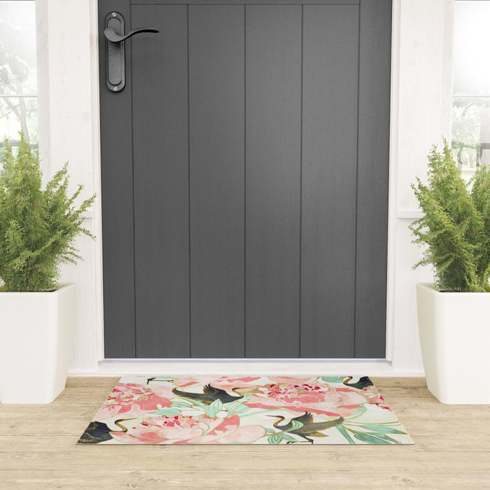Floral Cranes Welcome Mat Gallery Image 3