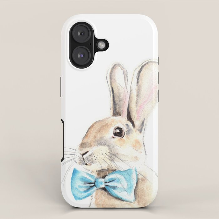 Bunny with a blue bow tie Watercolor painting  iPhone Case Gallery Image 1