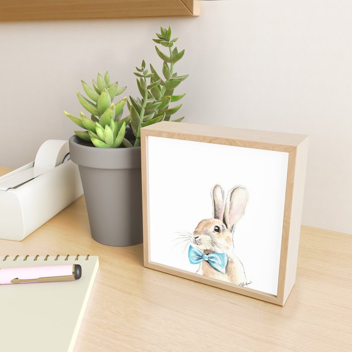 Bunny with a blue bow tie Watercolor painting  Mini Art Print Gallery Image 2
