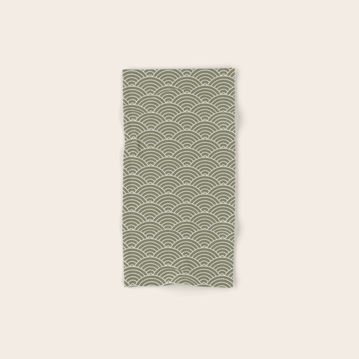 Japanese Waves Pattern Olive II Bath Towel Gallery Image 1