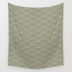 Japanese Waves Pattern Olive II Wall Tapestry Gallery Image 4