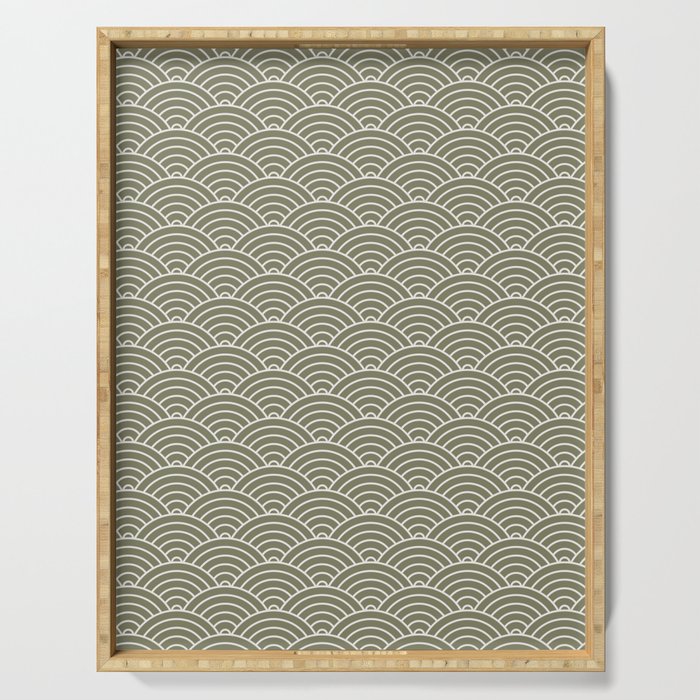 Japanese Waves Pattern Olive II Serving Tray Gallery Image 1