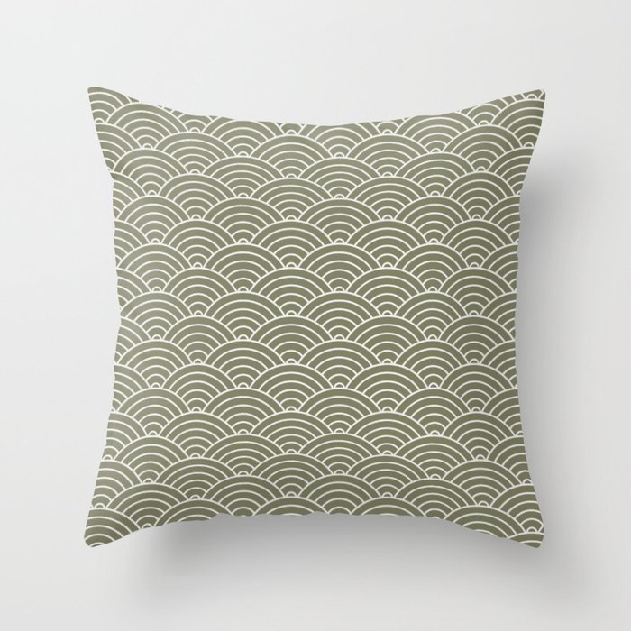 Japanese Waves Pattern Olive II Throw Pillow Gallery Image 6