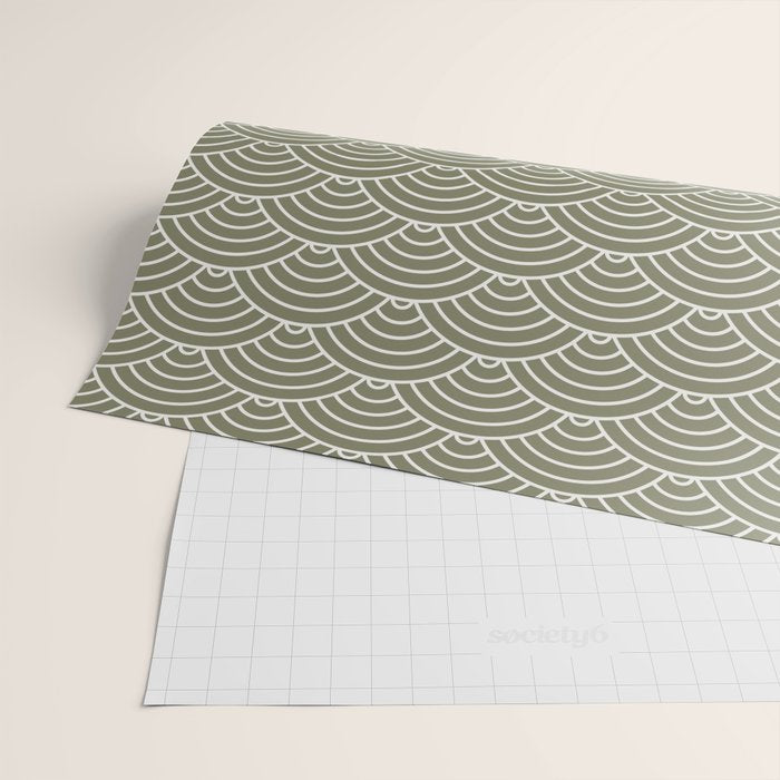 Japanese Waves Pattern Olive II Wrapping Paper Gallery Image 2