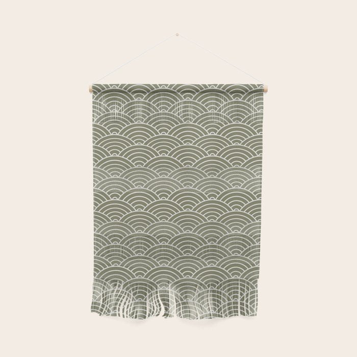 Japanese Waves Pattern Olive II Wall Hanging Gallery Image 1