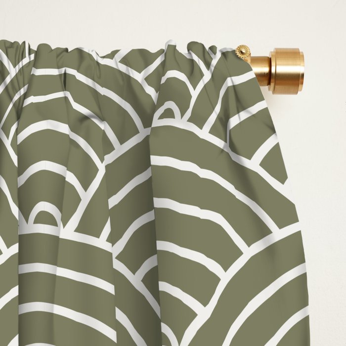 Japanese Waves Pattern Olive II Window Curtain Gallery Image 2