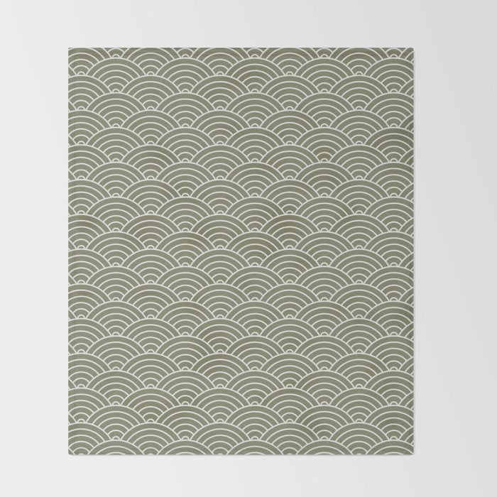 Japanese Waves Pattern Olive II Throw Blanket Gallery Image 2