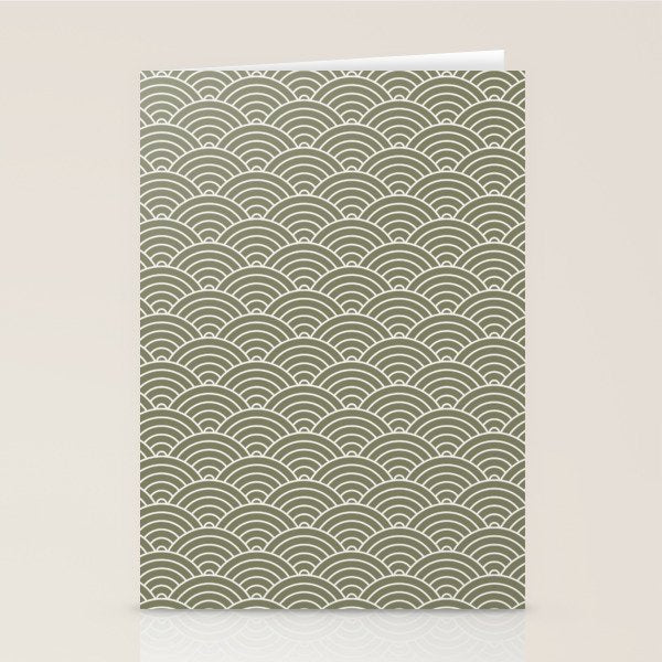 Japanese Waves Pattern Olive II Stationery Card Gallery Image 1