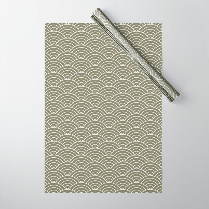 Japanese Waves Pattern Olive II Wrapping Paper Gallery Image 1