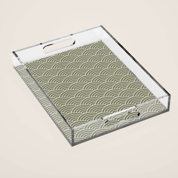 Japanese Waves Pattern Olive II Acrylic Tray Gallery Image 1