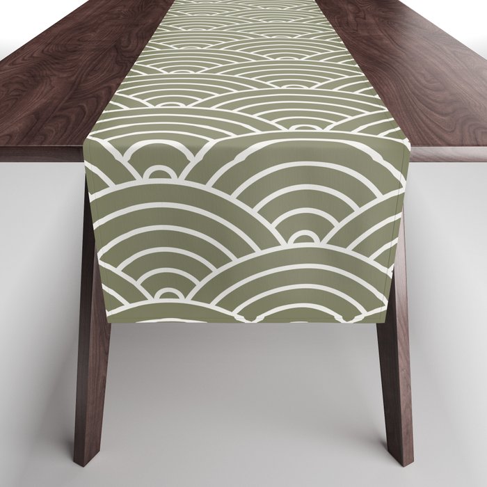 Japanese Waves Pattern Olive II Table Runner Gallery Image 1