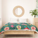 Vintage Christmas Ornaments on Deep Teal Background Holiday Pattern Duvet Cover Gallery Image 3