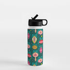 Vintage Christmas Ornaments on Deep Teal Background Holiday Pattern Water Bottle Gallery Image 1