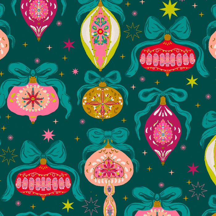 Vintage Christmas Ornaments on Deep Teal Background Holiday Pattern Coffee Mug Gallery Image 2
