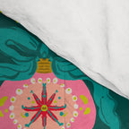 Vintage Christmas Ornaments on Deep Teal Background Holiday Pattern Comforter Gallery Image 4