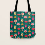 Vintage Christmas Ornaments on Deep Teal Background Holiday Pattern Tote Bag Gallery Image 1