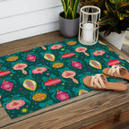 Vintage Christmas Ornaments on Deep Teal Background Holiday Pattern Outdoor Rug Gallery Image 2