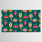 Vintage Christmas Ornaments on Deep Teal Background Holiday Pattern Tablecloth Gallery Image 2