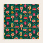 Vintage Christmas Ornaments on Deep Teal Background Holiday Pattern Wood Wall Art Gallery Image 1