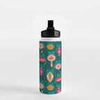 Vintage Christmas Ornaments on Deep Teal Background Holiday Pattern Water Bottle Gallery Image 2