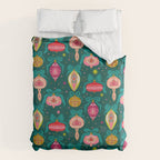 Vintage Christmas Ornaments on Deep Teal Background Holiday Pattern Duvet Cover Gallery Image 6