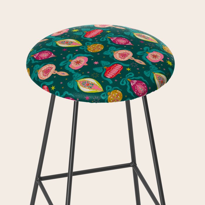 Vintage Christmas Ornaments on Deep Teal Background Holiday Pattern Stool Gallery Image 2