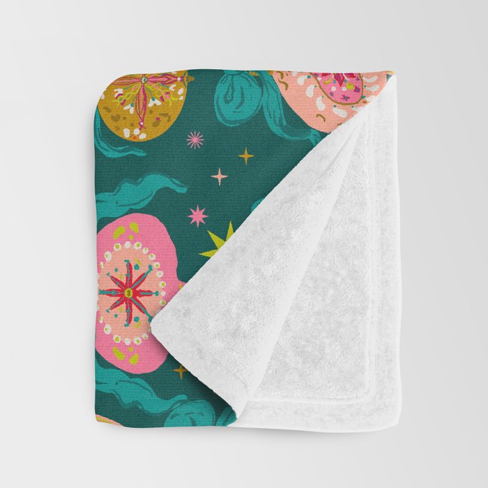 Vintage Christmas Ornaments on Deep Teal Background Holiday Pattern Throw Blanket Gallery Image 3