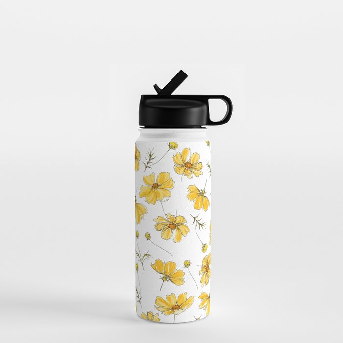 Yellow Cosmos Flowers Water Bottle Gallery Image 1