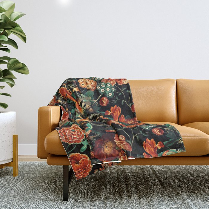 Birds and Snake Floral Pattern Throw Blanket Gallery Image 1