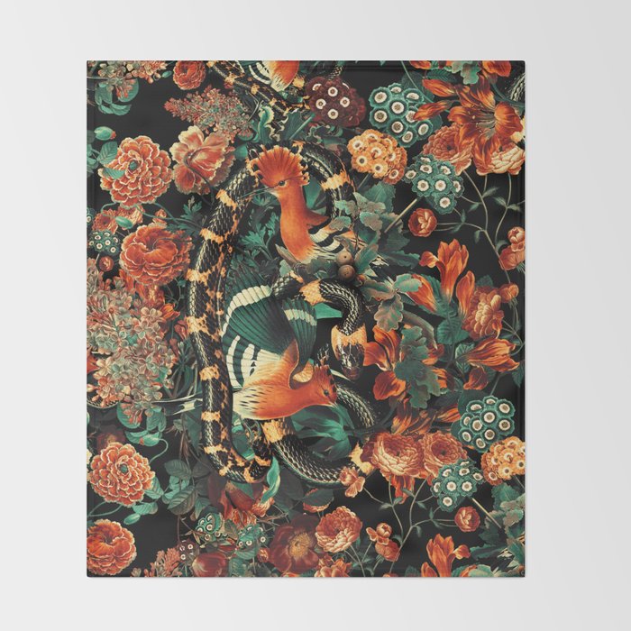 Birds and Snake Floral Pattern Throw Blanket Gallery Image 2
