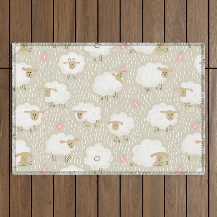 Cute Fluffy Sheep Pattern Outdoor Rug Gallery Image 1