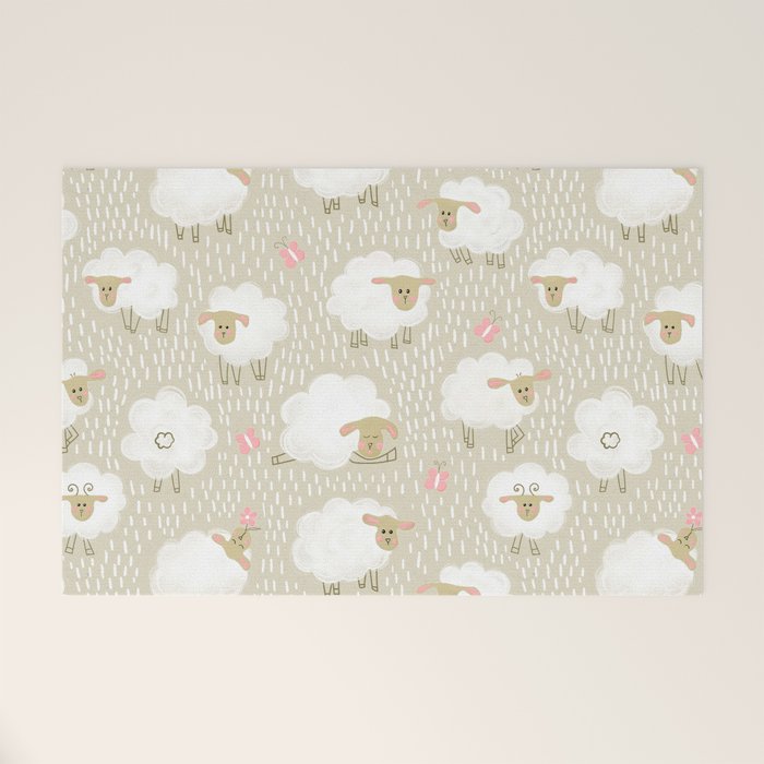 Cute Fluffy Sheep Pattern Welcome Mat Gallery Image 1