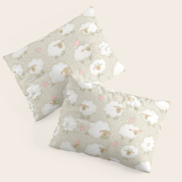 Cute Fluffy Sheep Pattern Pillow Sham Gallery Image 1