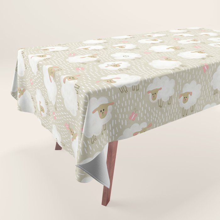 Cute Fluffy Sheep Pattern Tablecloth Gallery Image 1