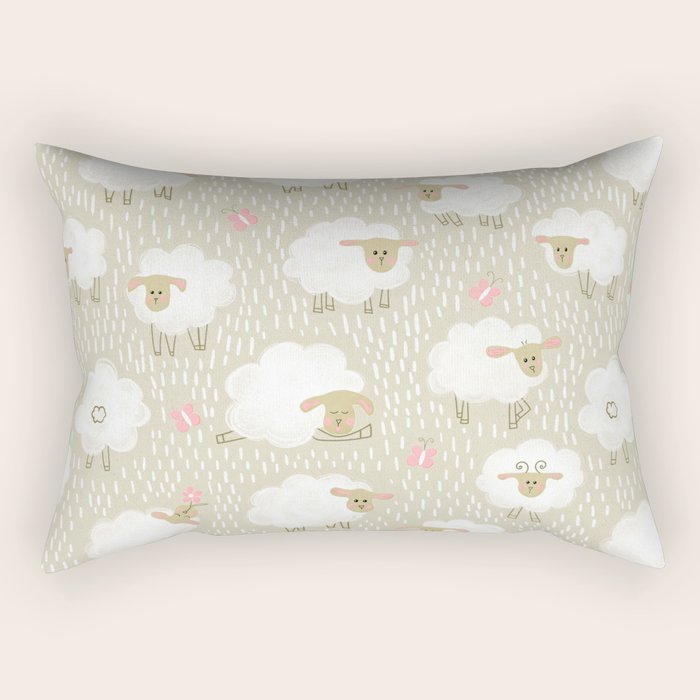 Cute Fluffy Sheep Pattern Rectangular Pillow Gallery Image 2