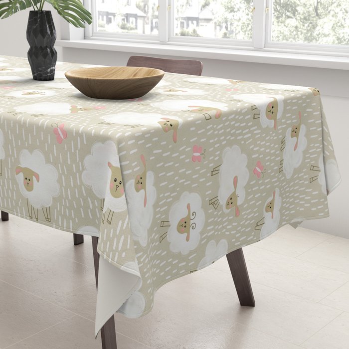 Cute Fluffy Sheep Pattern Tablecloth Gallery Image 3