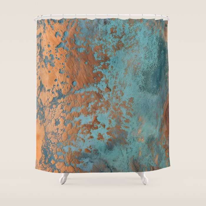 Tarnished in Teal and Copper Rust Shower Curtain Gallery Image 1