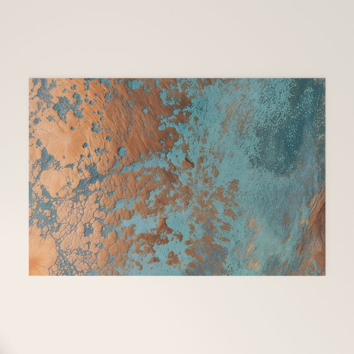 Tarnished in Teal and Copper Rust Welcome Mat Gallery Image 1