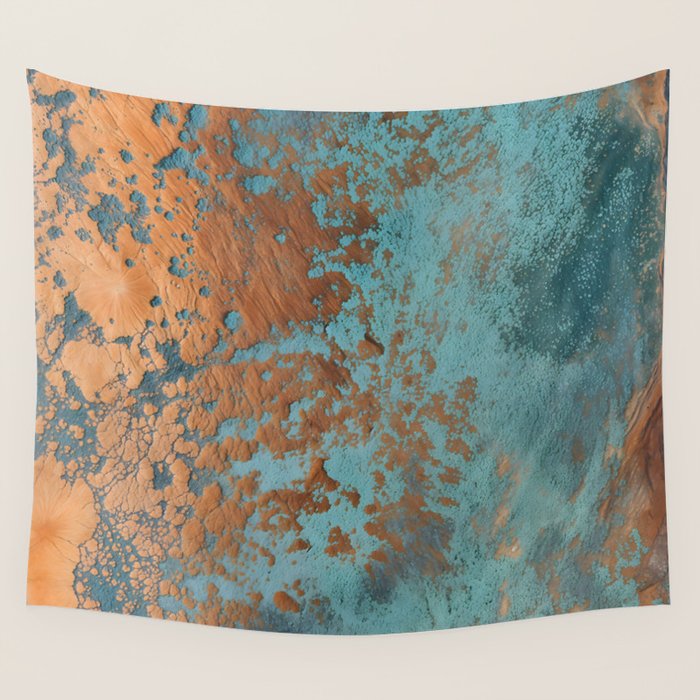 Tarnished in Teal and Copper Rust Wall Tapestry Gallery Image 1