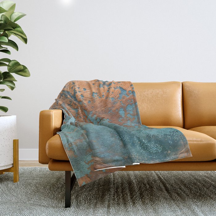 Tarnished in Teal and Copper Rust Throw Blanket Gallery Image 1