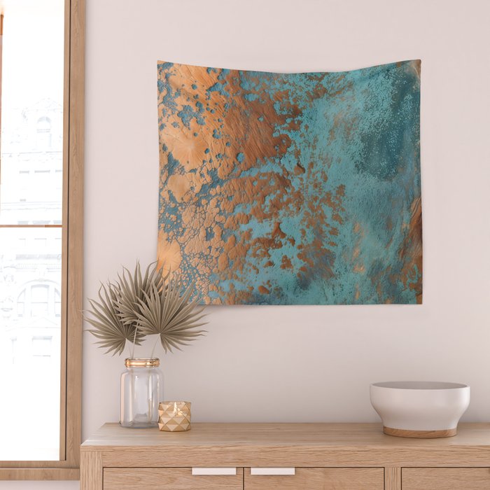 Tarnished in Teal and Copper Rust Wall Tapestry Gallery Image 2