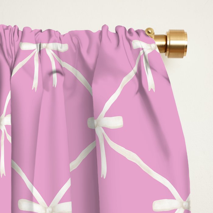 Bows & Ribbons Pattern LIII Y2K Fuchsia Pink Window Curtain Gallery Image 2