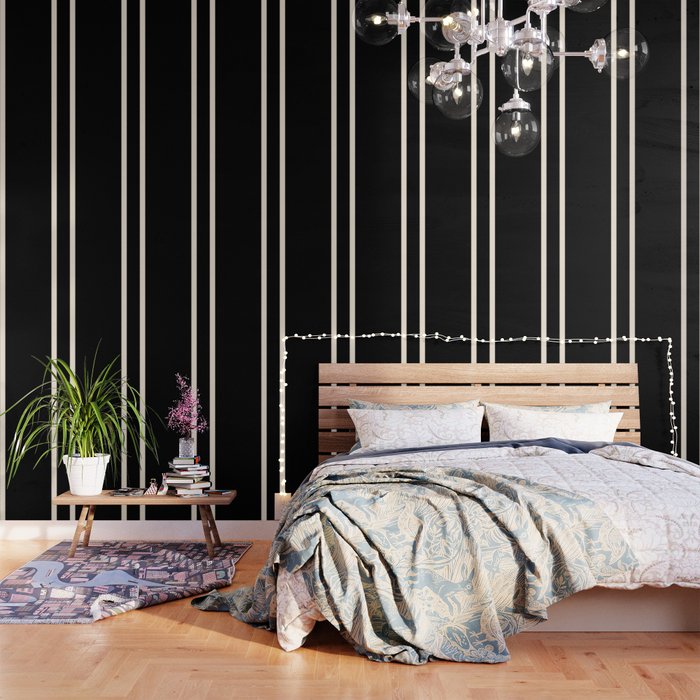 Simple Elegant Minimalist Frame Pattern II in Black and Almond Cream Wallpaper Gallery Image 3