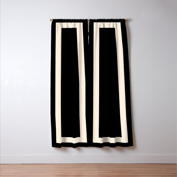 Simple Elegant Minimalist Frame Pattern II in Black and Almond Cream Window Curtain Gallery Image 3