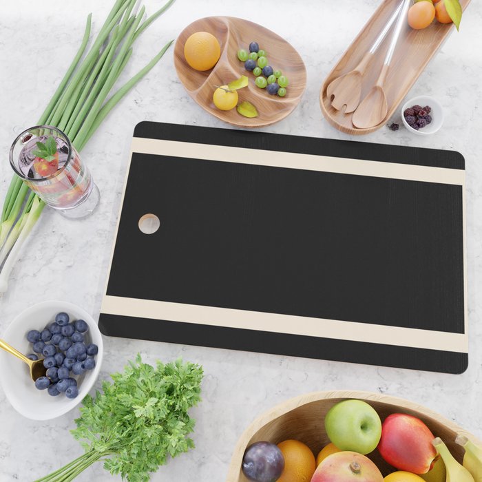 Simple Elegant Minimalist Frame Pattern II in Black and Almond Cream Cutting Board Gallery Image 2