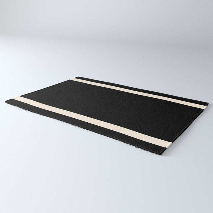 Simple Elegant Minimalist Frame Pattern II in Black and Almond Cream Rug Gallery Image 3