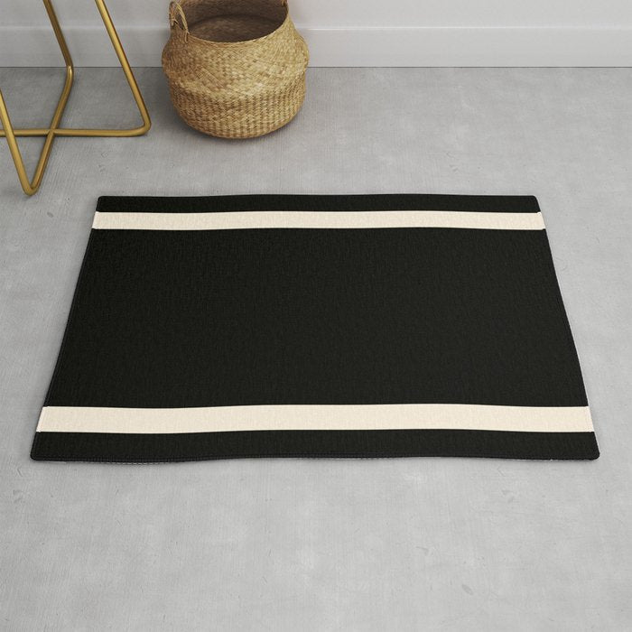 Simple Elegant Minimalist Frame Pattern II in Black and Almond Cream Rug Gallery Image 1