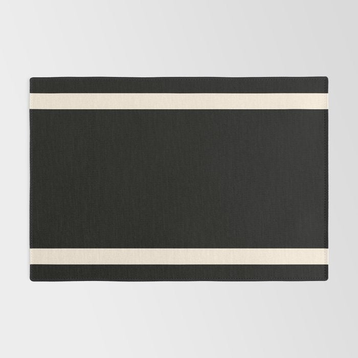 Simple Elegant Minimalist Frame Pattern II in Black and Almond Cream Rug Gallery Image 2